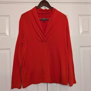 Kenneth Cole Reaction Orange Red Shawl Collar Draped V-Neck Top Size XL Autumnal